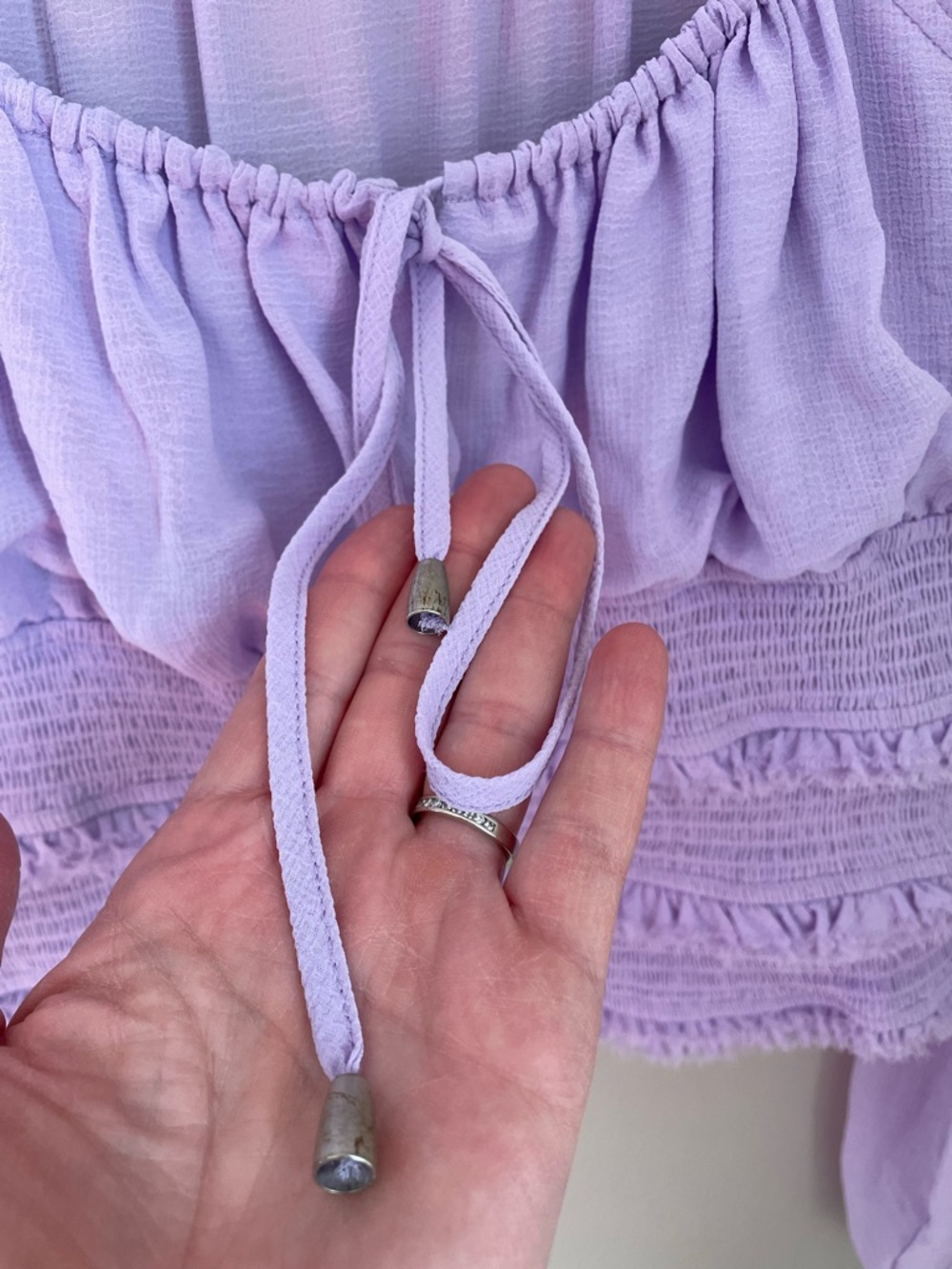 Free People Lolita Top Lavender Sz Medium Boho Sheer Smocked Festival Feminine - Picture 10 of 12